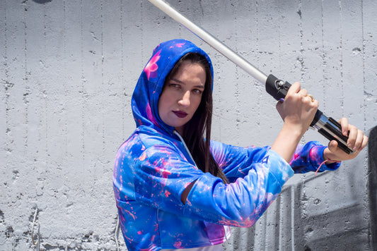 Kawaii cropped hoodie featuring celestial dragon and poetic back print