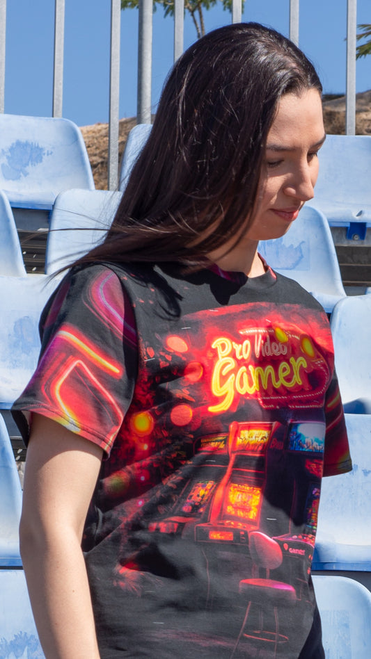 Vintage gamer tee with nostalgic arcade design