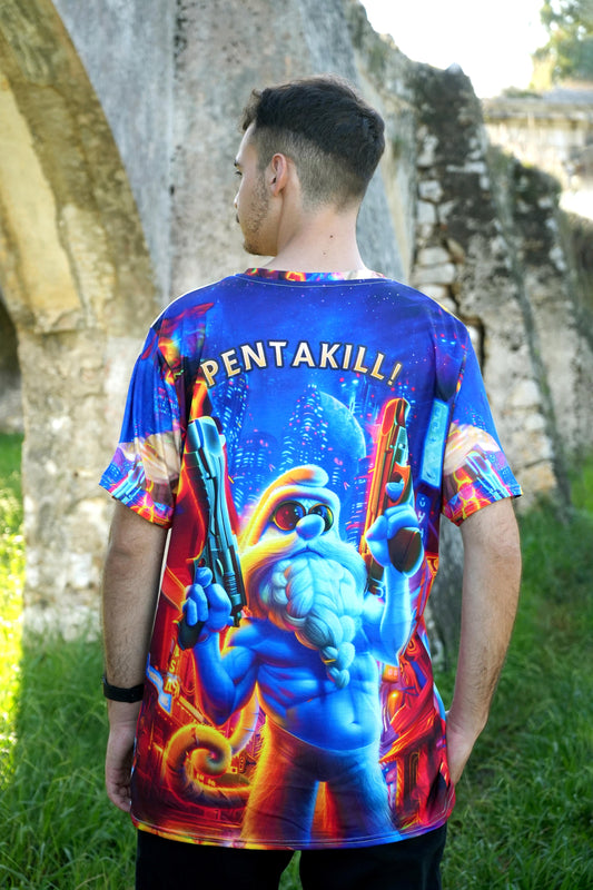 Model wearing funny gaming t-shirt, ideal gift for gamers and MOBA fans