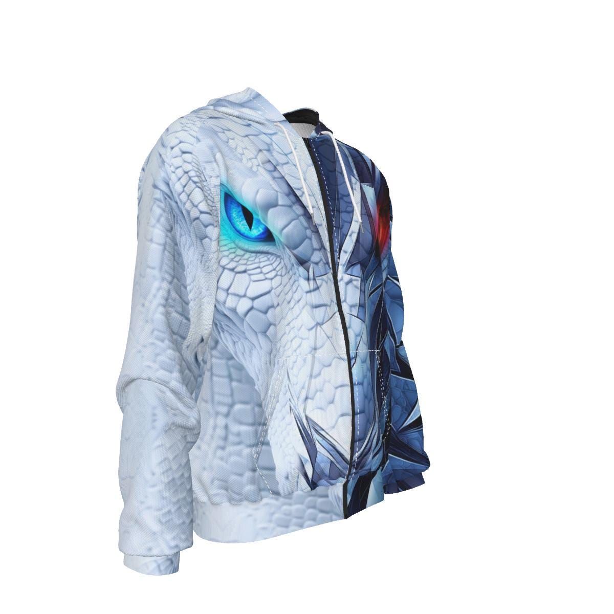 Ice Dragon Face Hoodie | Cold White & Blue Gamer Jacket | Fantasy RPG Gift for Gamers
