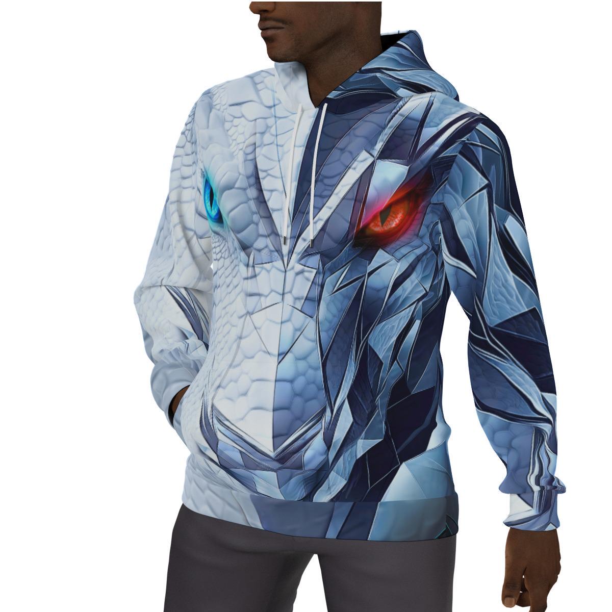 Ice Dragon Face Hoodie | Cold White & Blue Gamer Jacket | Fantasy RPG Gift for Gamers