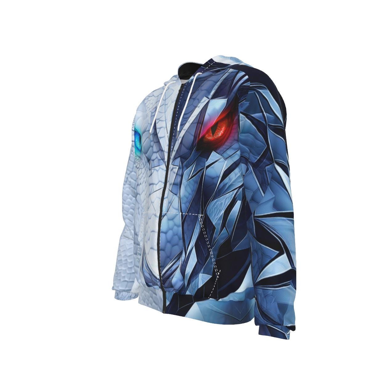 Ice Dragon Face Hoodie | Cold White & Blue Gamer Jacket | Fantasy RPG Gift for Gamers