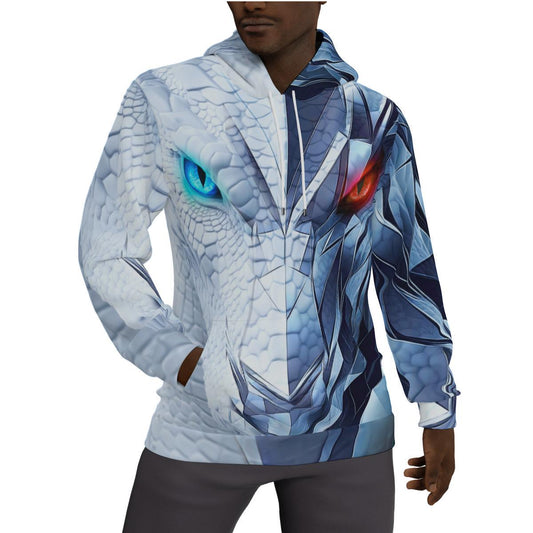 Ice Dragon Face Hoodie | Cold White & Blue Gamer Jacket | Fantasy RPG Gift for Gamers