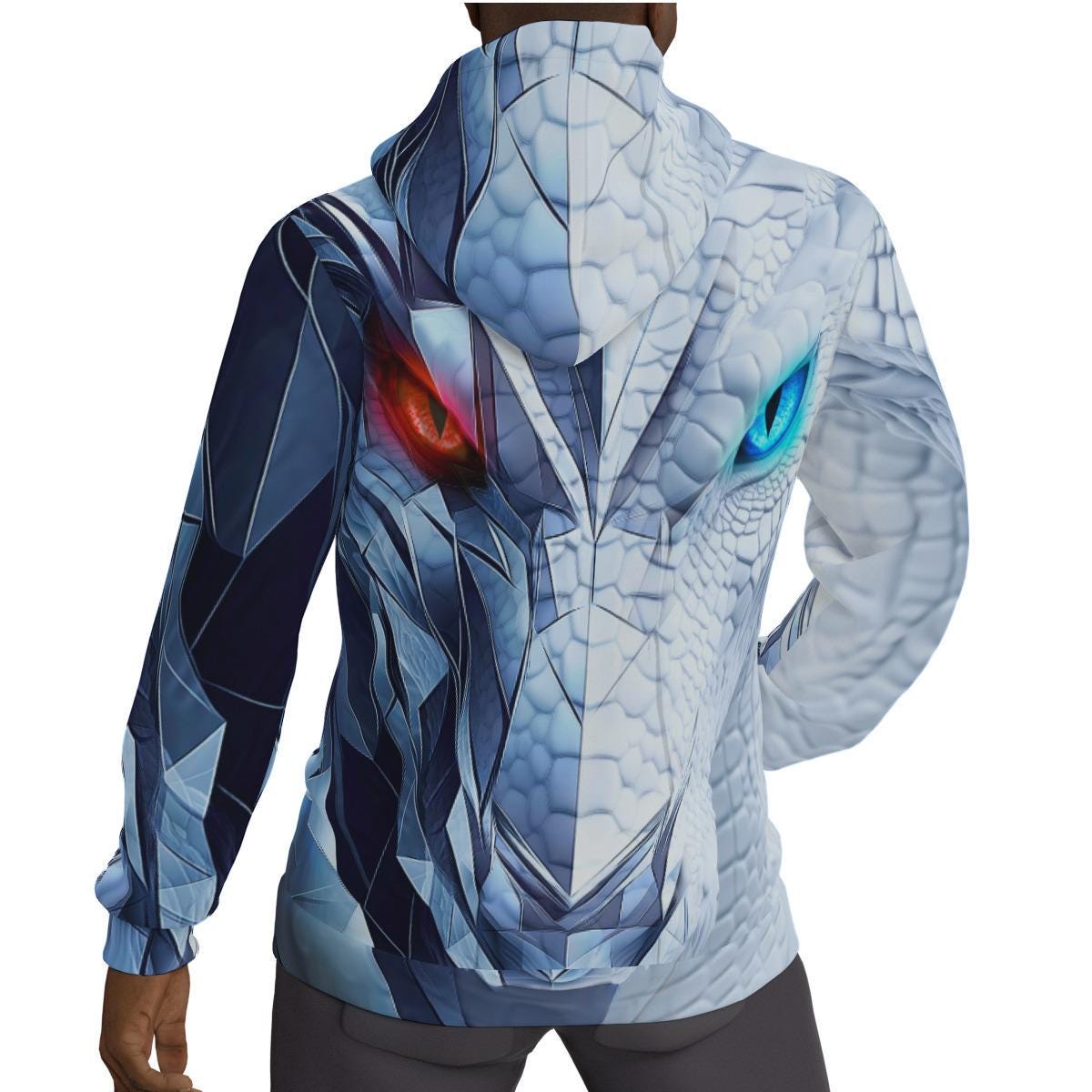 Ice Dragon Face Hoodie | Cold White & Blue Gamer Jacket | Fantasy RPG Gift for Gamers