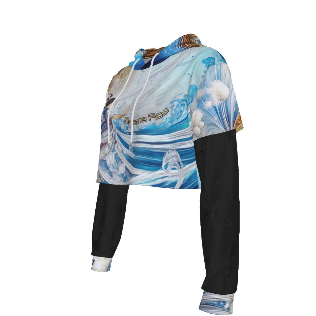Arcane Flow Anime Hoodie | Mesh Sleeve Cropped Top | Tactical Warrior Streetwear for Gamers & Cosplayers