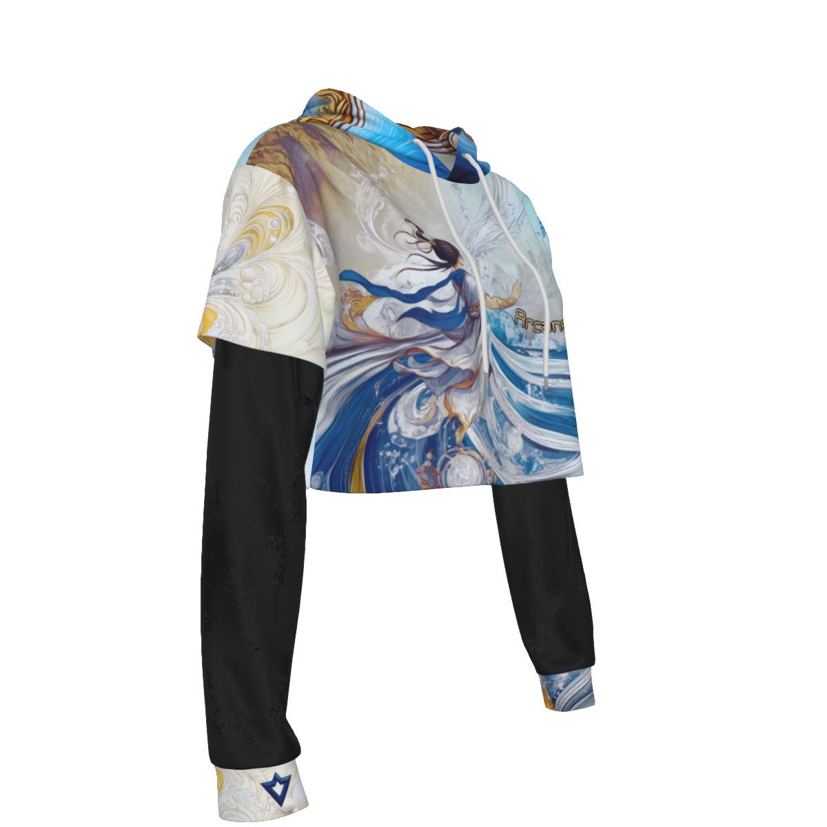 Arcane Flow Anime Hoodie | Mesh Sleeve Cropped Top | Tactical Warrior Streetwear for Gamers & Cosplayers