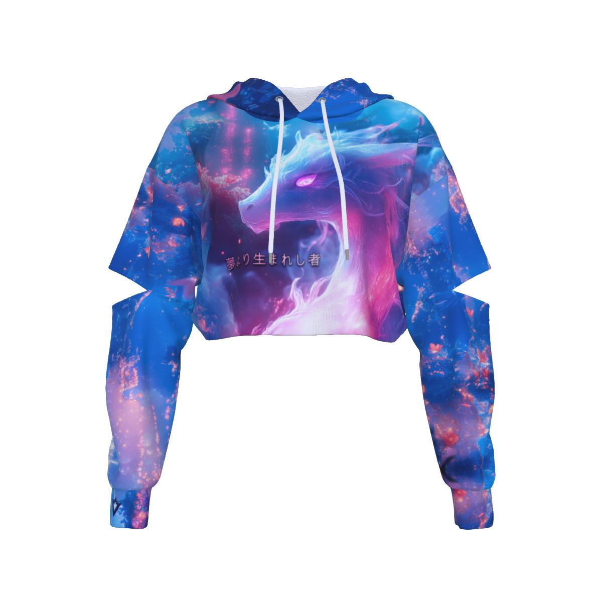 Softness, Style & Spirit in One Magical Hoodie
Wrap yourself in cozy fantasy with our anime-inspired cropped top fleece hoodie, designed for dreamers, warriors, and style queens alike. This soft, three-quarter sleeve hoodie blends a bold cut-out sleeve design with floral dragon art, featuring pastel tones of pink, blue, and white—finished with the poetic message “Born from a Dream” on the back.