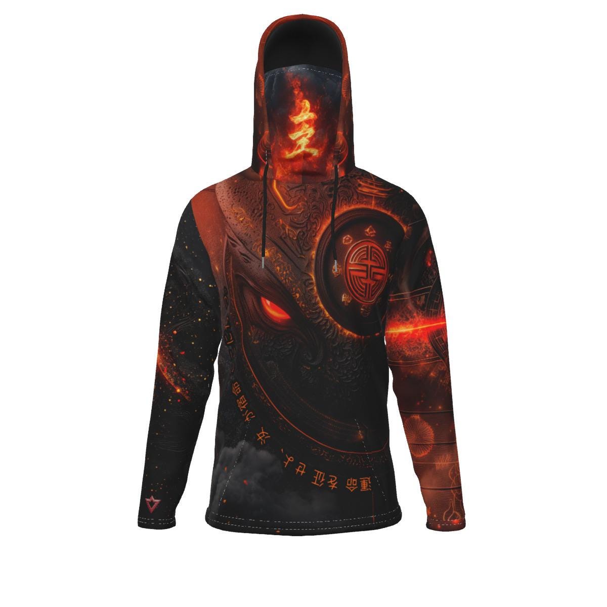 Front view of Ninja Warrior Gaming Hoodie with integrated mask and fleece lining.