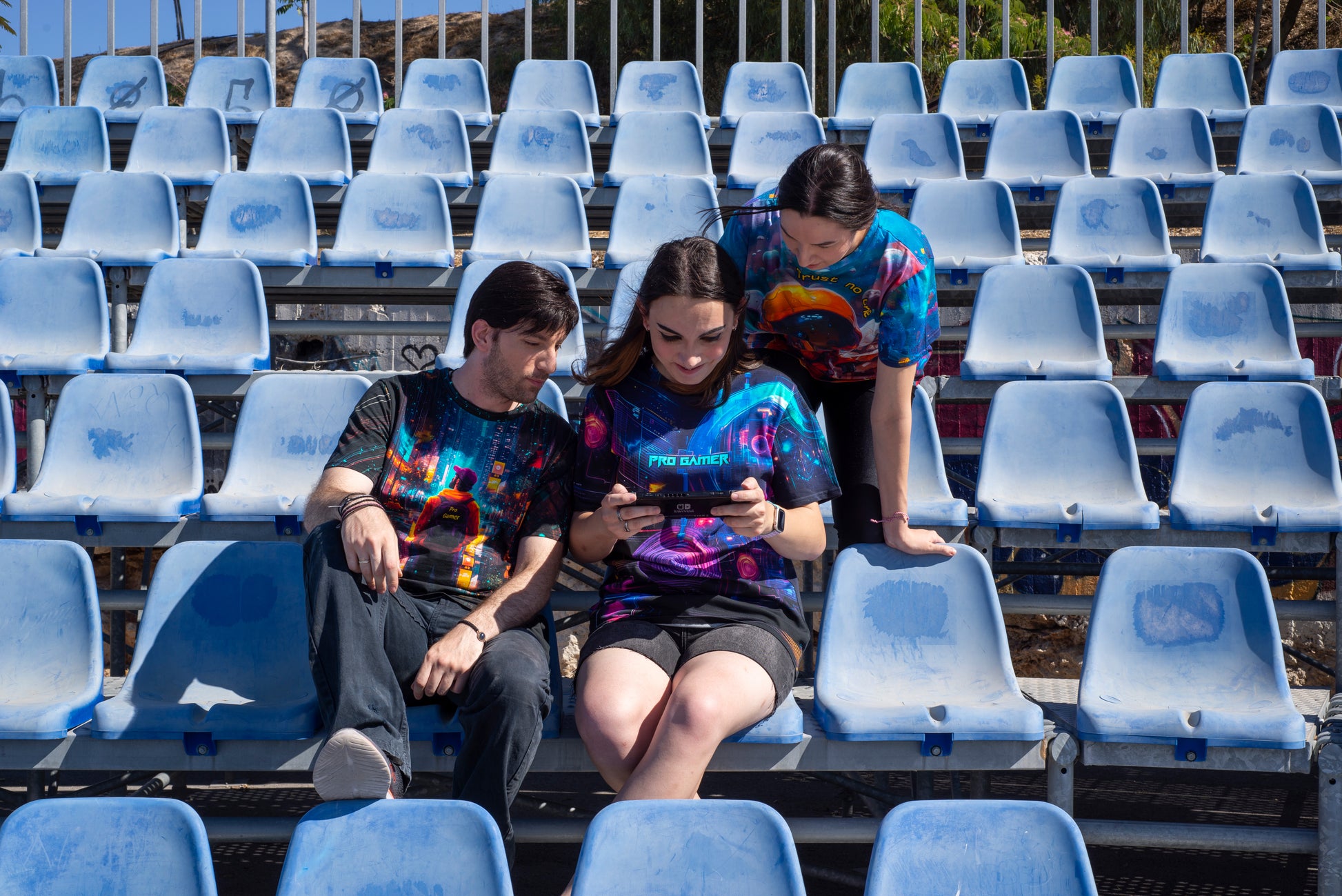 Gen Z eco-friendly gamer t-shirt with Y2K-inspired design