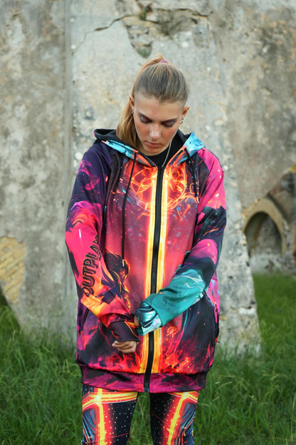 Unisex zipper gamer hoodie with fantasy war scene – League-inspired design
MOBA-themed graphic hoodie with cinematic artwork – front view
Thirion war scene hoodie worn by male and female model – cosplay-ready look