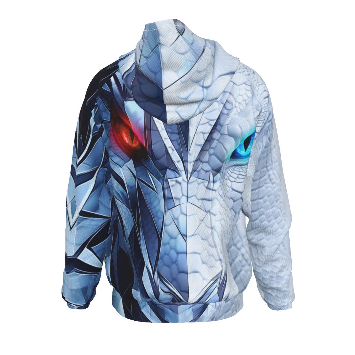 Ice Dragon Face Hoodie | Cold White & Blue Gamer Jacket | Fantasy RPG Gift for Gamers