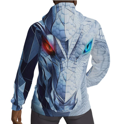 Ice Dragon Face Hoodie | Cold White & Blue Gamer Jacket | Fantasy RPG Gift for Gamers